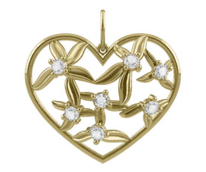 14 karaat gouden bloemen hart belegd met zirkonia&#039;s