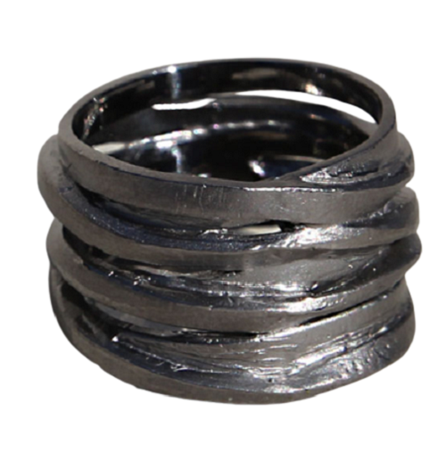 Zilveren zwart gerhodineerde brede gewikkelde ring model 11 C