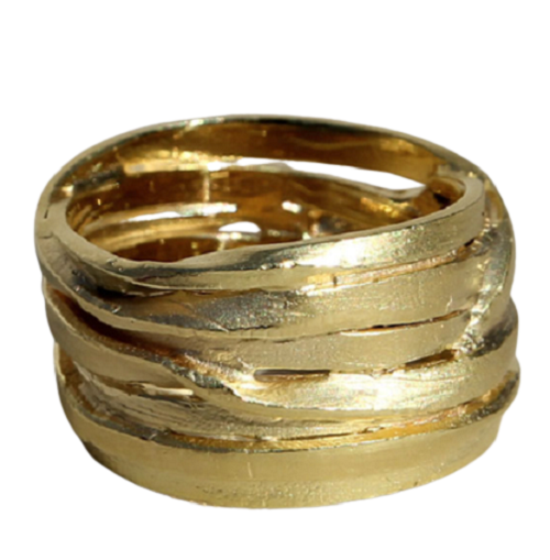  Zilveren 14 karaat vergulde brede gewikkelde ring model 12 C
