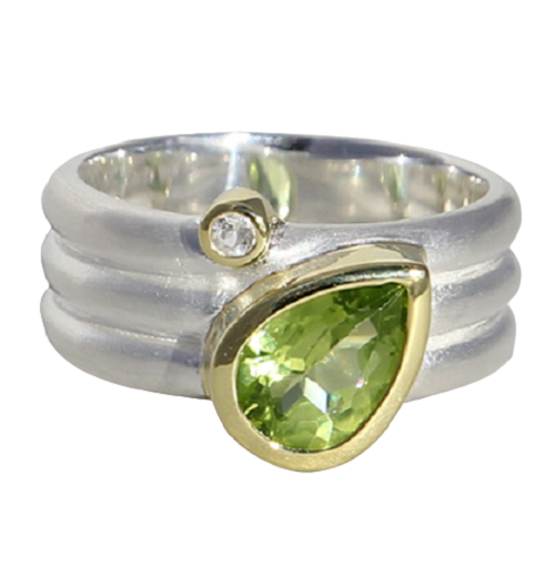  Zilveren brede ring met peridoot en bergkristal model 3 C