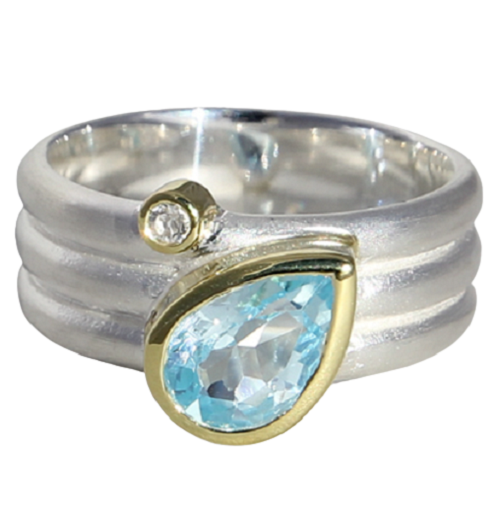 Zilveren brede ring met topaas en bergkristal model 4 C