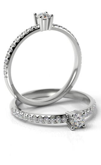 Aanzoeks verlovingsring 14 karaat witgoud met diamanten model 09