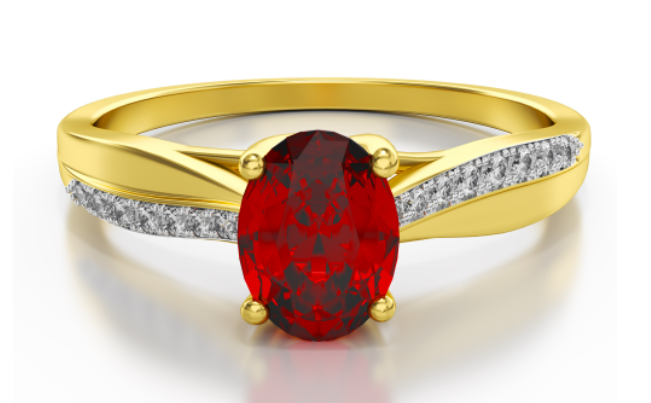 Aanzoeks verlovingsring 14 karaat geelgoud met robijn en diamanten model 16