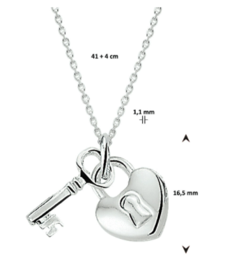 Halsketting 925 zilver met hart en sleutel model BK