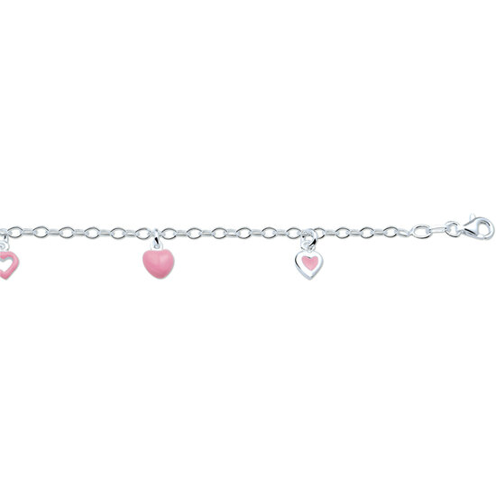 Kinder armband roze hartjes emaille 13 cm. model B
