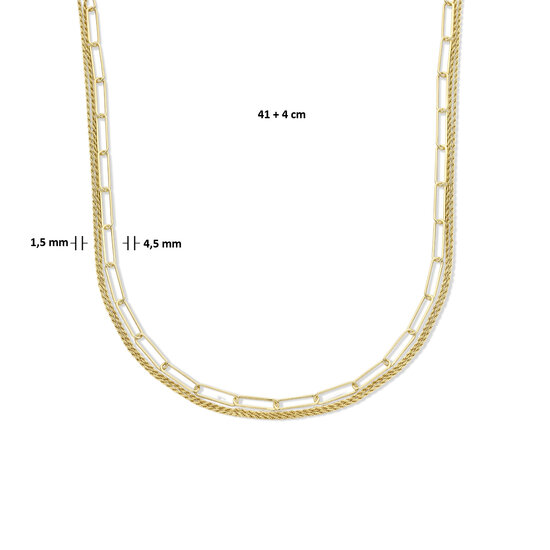 Halsketting 14 karaat gold plated paperclip &amp; koord model 14E