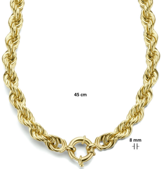 Halsketting 14 karaat gold plated koord schakels met groot veerslot model IH