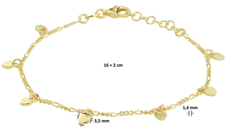 Armband gold plated figaro met hartjes model A