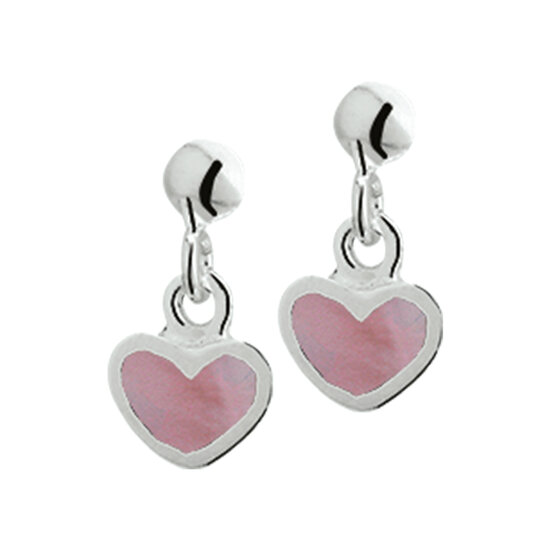 Kinder oorhangers 925 zilver parelmoer roze hart model IW