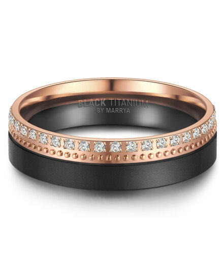 Trouwringen Zwart Titanium model 1092 | Ring met zirkonia steentjes