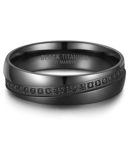 Trouwringen Zwart Titanium model 1089 | Ring met zwarte zirkonia steentjes