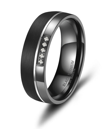 Trouwringen Zwart Titanium model 1070 | Ring met zirkonia steentjes