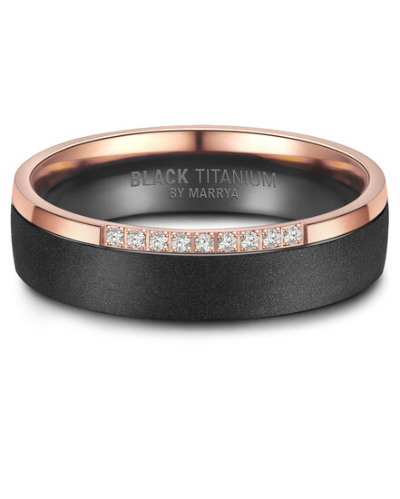 Trouwringen Zwart Titanium model 1061 | Ring met zirkonia steentjes