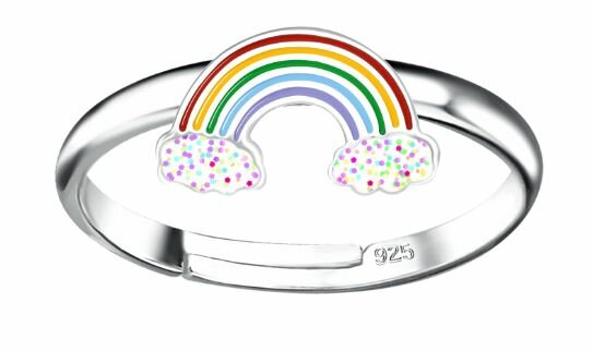 Kinder ring 925 zilver emaille regenboog