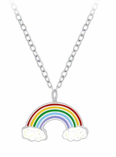 Kinder halsketting 925 zilver emaille regenboog