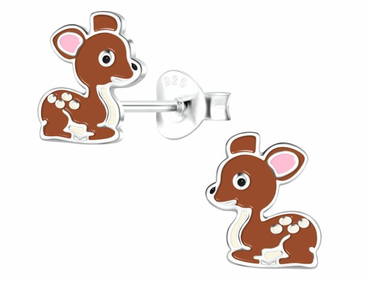 Kinder oorbellen 925 zilver emaille bambi