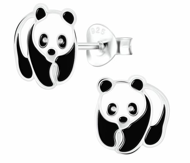 Kinder oorbellen 925 zilver emaille panda