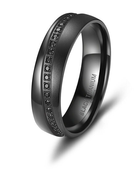 Trouwringen Zwart Titanium model 1089 | Ring met zwarte zirkonia steentjes