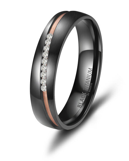 Trouwringen Zwart Titanium model 1059 | Ring met zirkonia steentjes