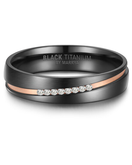 Trouwringen Zwart Titanium model 1059 | Ring met zirkonia steentjes