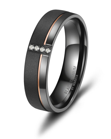 Trouwringen Zwart Titanium model 1049 | Ring met zirkonia steentjes