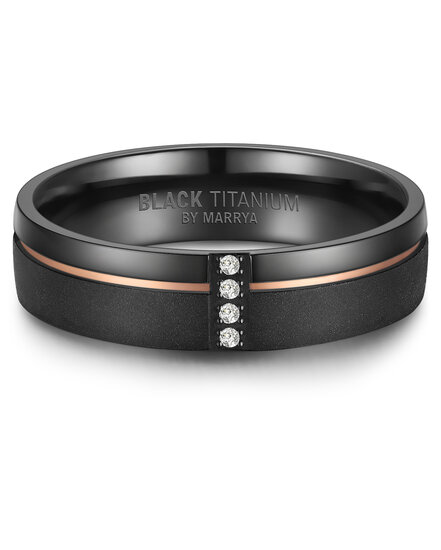 Trouwringen Zwart Titanium model 1049 | Ring met zirkonia steentjes