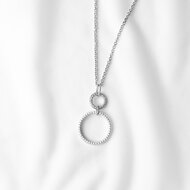 zilveren halsketting met hanger belegd met transparante zirkonia&#039;s