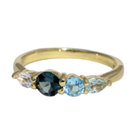  Zilveren 14 karaat vergulde ring met london blue topaas, topaas en bergkristal model 2 C