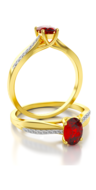 Aanzoeks verlovingsring 14 karaat geelgoud met robijn en diamanten model 16