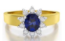 Aanzoeks verlovingsring 14 karaat geelgoud met saffier en diamanten model 05