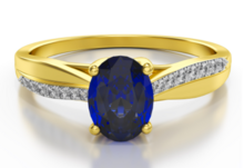 Aanzoeks verlovingsring 14 karaat geelgoud met saffier en diamanten model 18