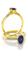 Aanzoeks verlovingsring 14 karaat geelgoud met saffier en diamanten model 18