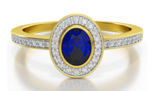 Aanzoeks verlovingsring 14 karaat geelgoud met saffier en diamanten model 12