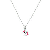 Kinder halsketting 925 zilver met emaille roze wit eenhoorn model Y