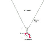 Kinder halsketting 925 zilver met emaille roze wit eenhoorn model Y
