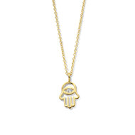 Halsketting gold plated met handje van Fatima met zirkonia model Z