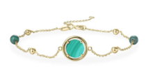 SET :  halsketting + armband + klapoorringen 14 karaat goud groen malachiet