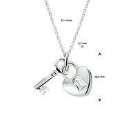 Halsketting 925 zilver met hangers hart, slot en sleutel model BK