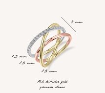 Ring 14 karaat bicolor geelgoud, witgoud &amp; ros&eacute;goud briljant model 276