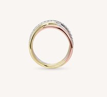 Ring 14 karaat bicolor geelgoud, witgoud &amp; ros&eacute;goud briljant model 276