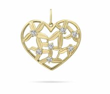 Halsketting 14 karaat goud met hanger hart met bloemen en zirkonia&#039;s model IV