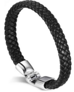 Kunstleren armband zwart &amp; sluiting zilver model BL