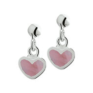 Kinder oorhangers 925 zilver parelmoer roze hart model IW